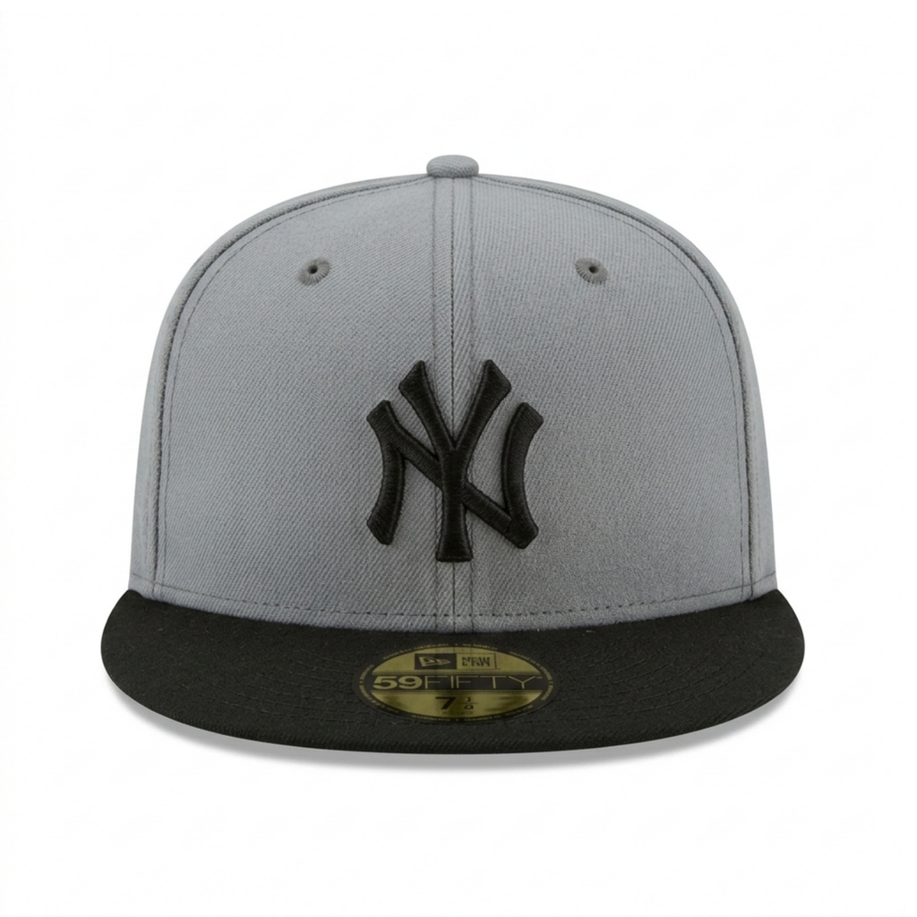 New Era New York Yankees 59FIFTY Grey Black Fitted Flat Brim MLB Baseball Cap