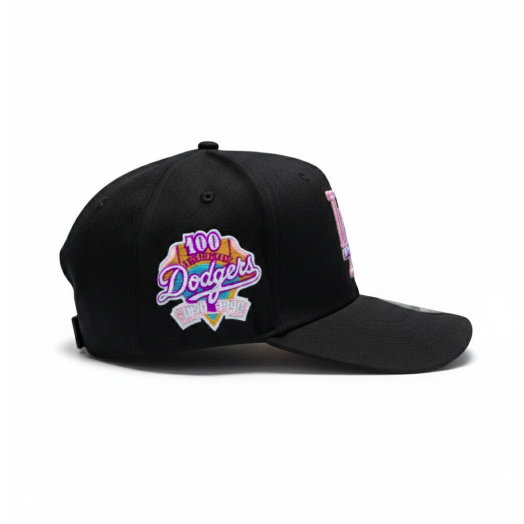 New Era Los Angeles Dodgers Black Pink 9FORTY Adjustable Cap – 100th Anniversary Side Patch