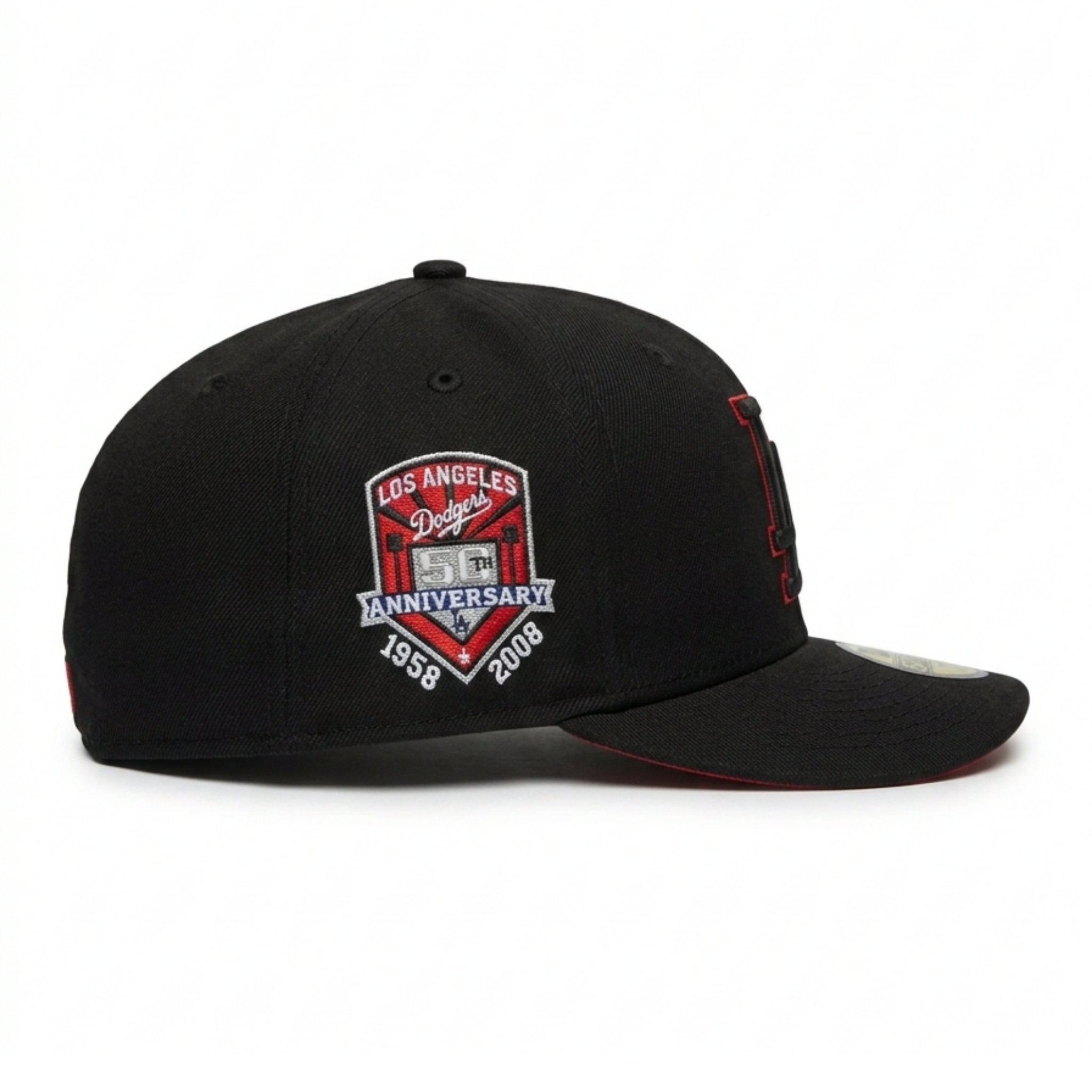 New Era Los Angeles Dodgers Black Scarlet 9FORTY Adjustable Cap – 50th Anniversary Side Patch