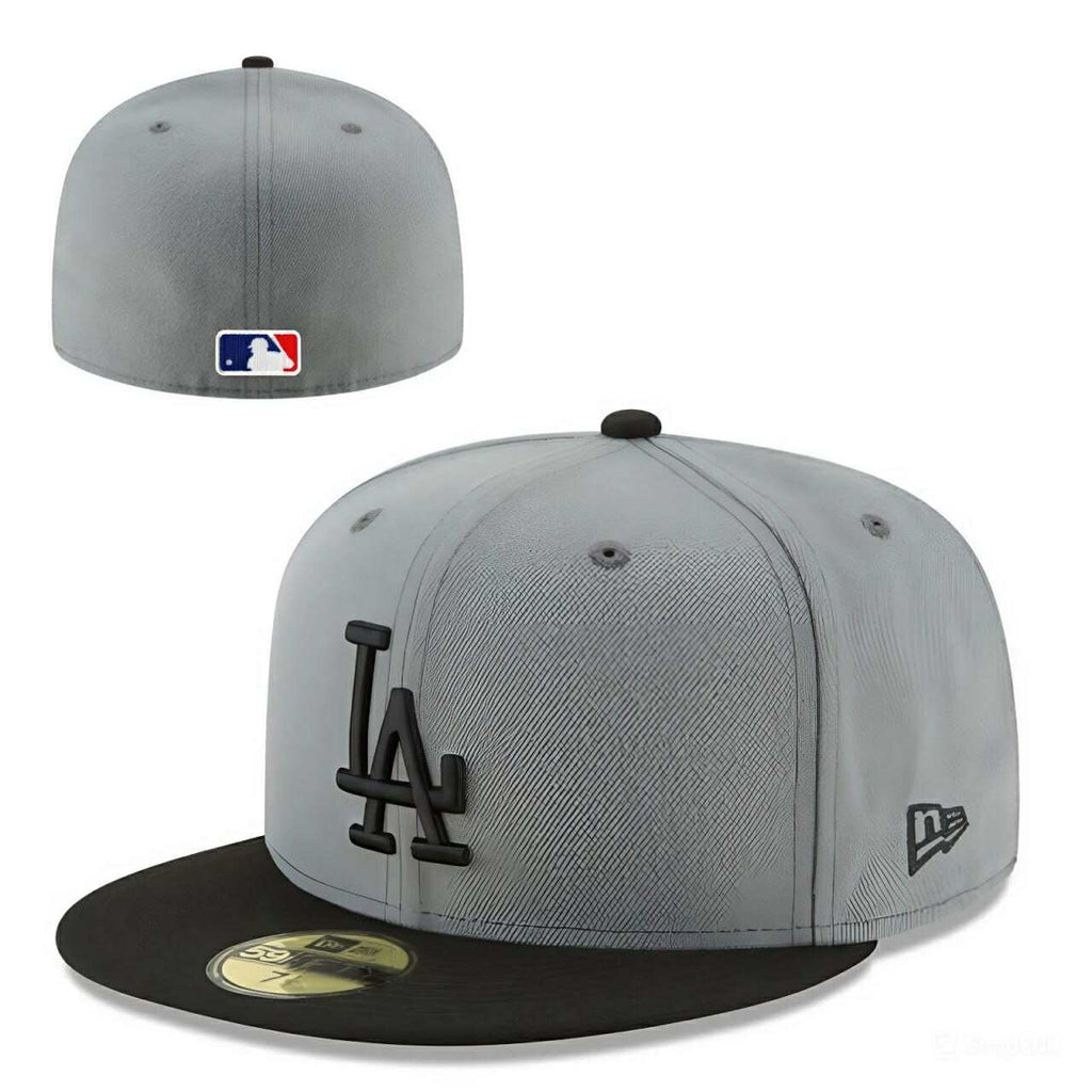 New Era Los Angeles Dodgers 59FIFTY Grey Black Fitted Flat Brim MLB Baseball Cap