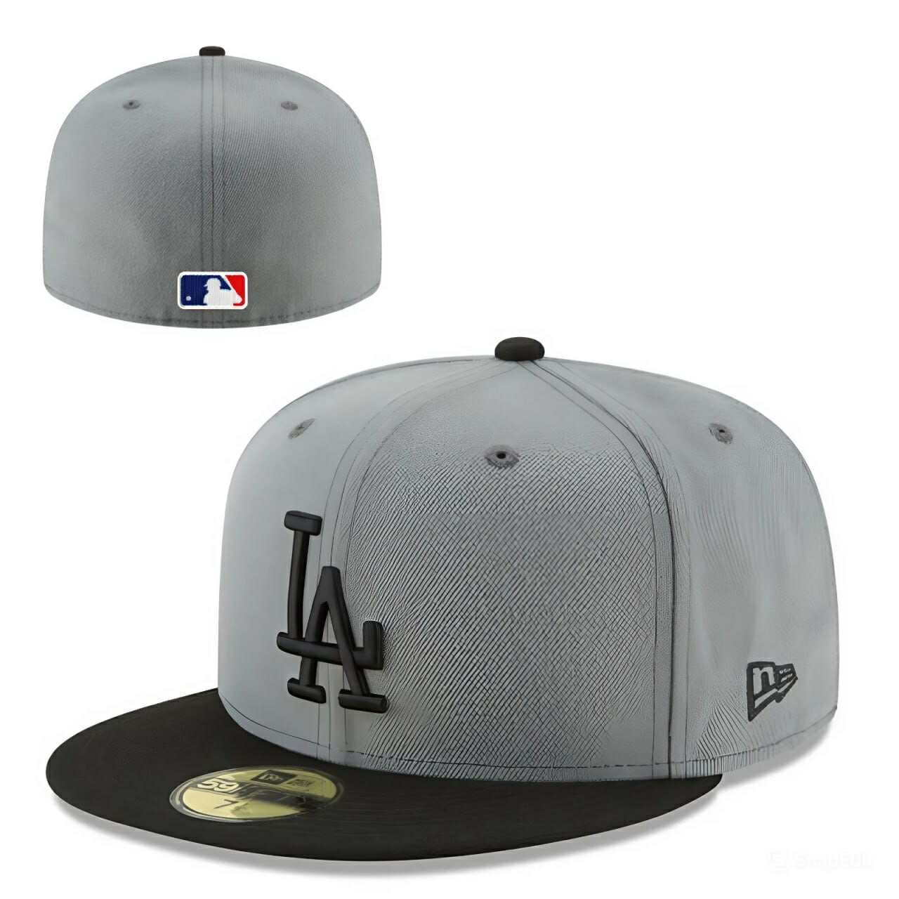 New Era Los Angeles Dodgers 59FIFTY Grey Black Fitted Flat Brim MLB Baseball Cap