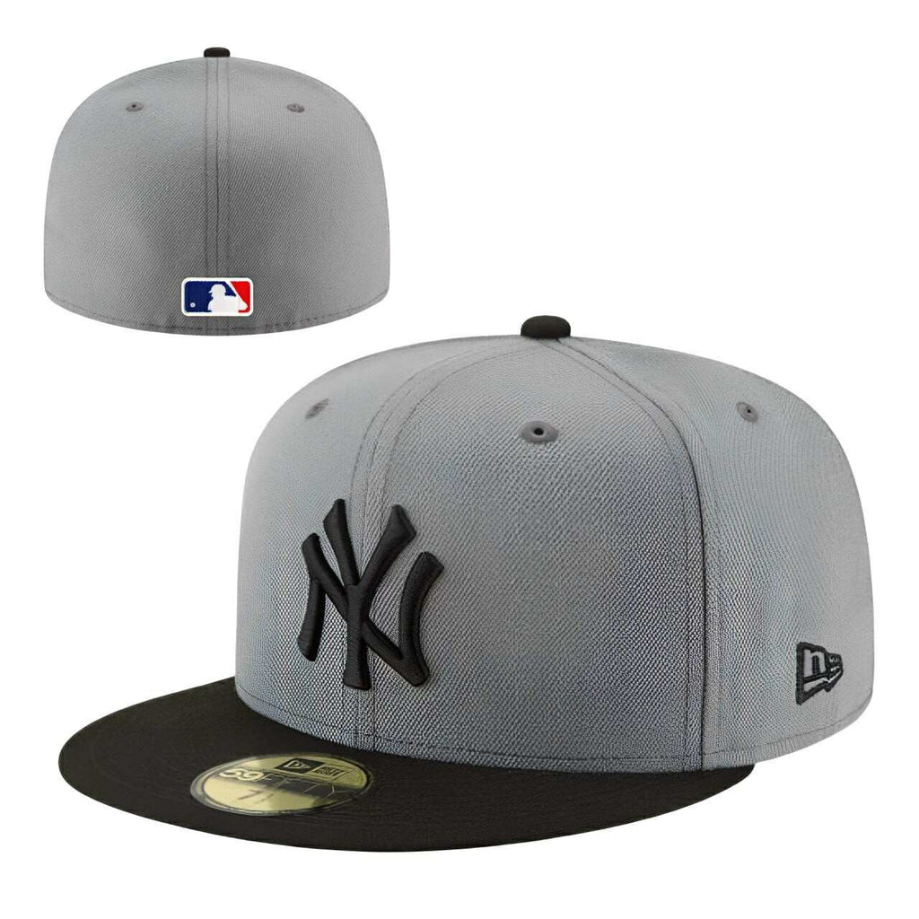 New Era New York Yankees 59FIFTY Grey Black Fitted Flat Brim MLB Baseball Cap