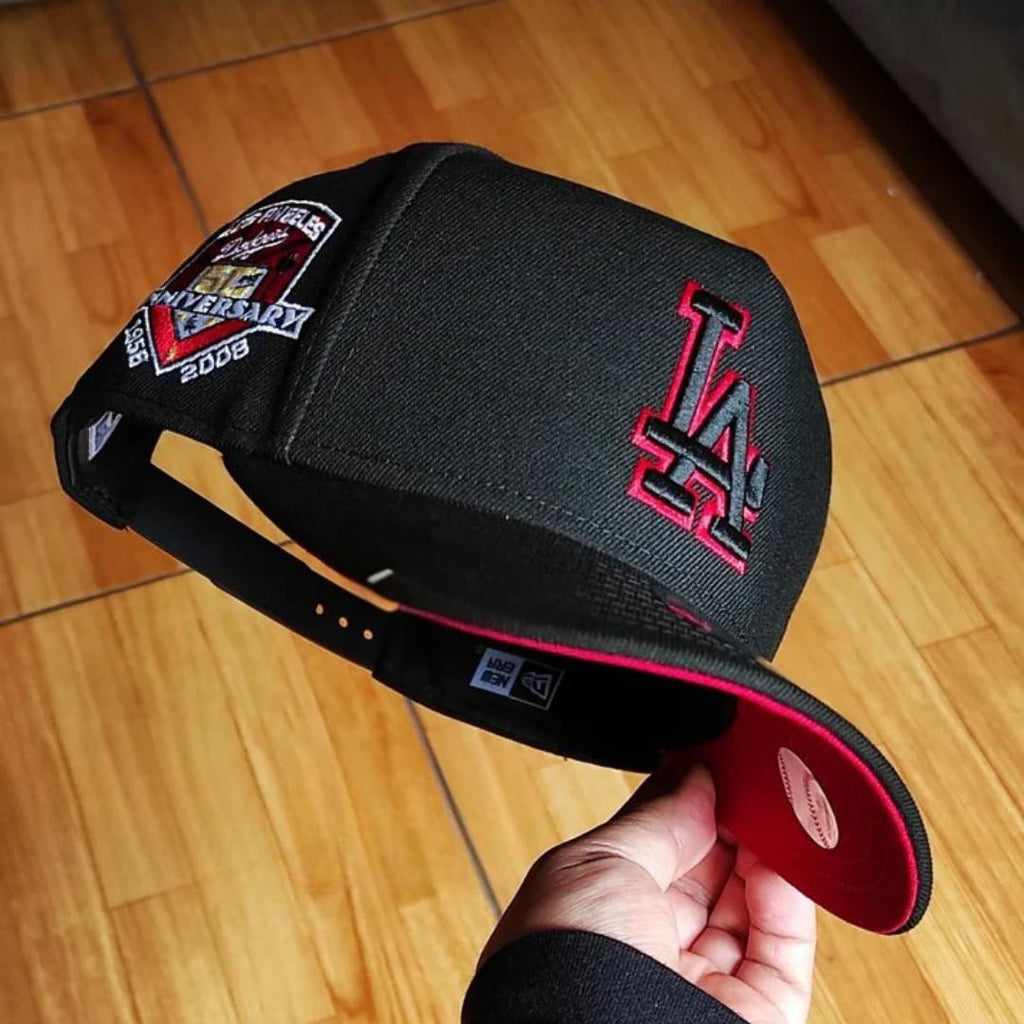 New Era Los Angeles Dodgers Black Scarlet 9FORTY Adjustable Cap – 50th Anniversary Side Patch
