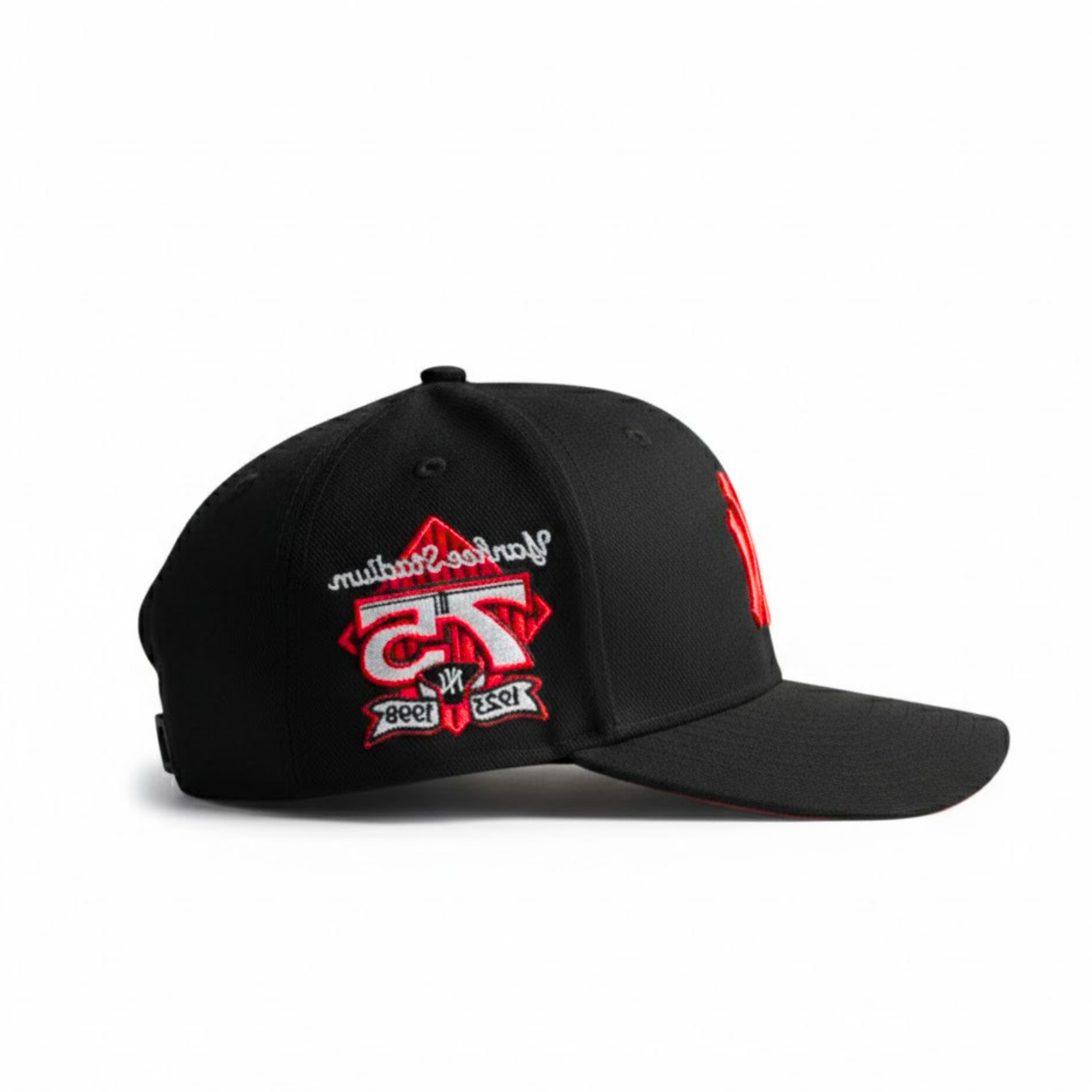 New Era New York Yankees Black Red 9FORTY Adjustable Cap – 75th Yankee Stadium Anniversary Side Patch Hat