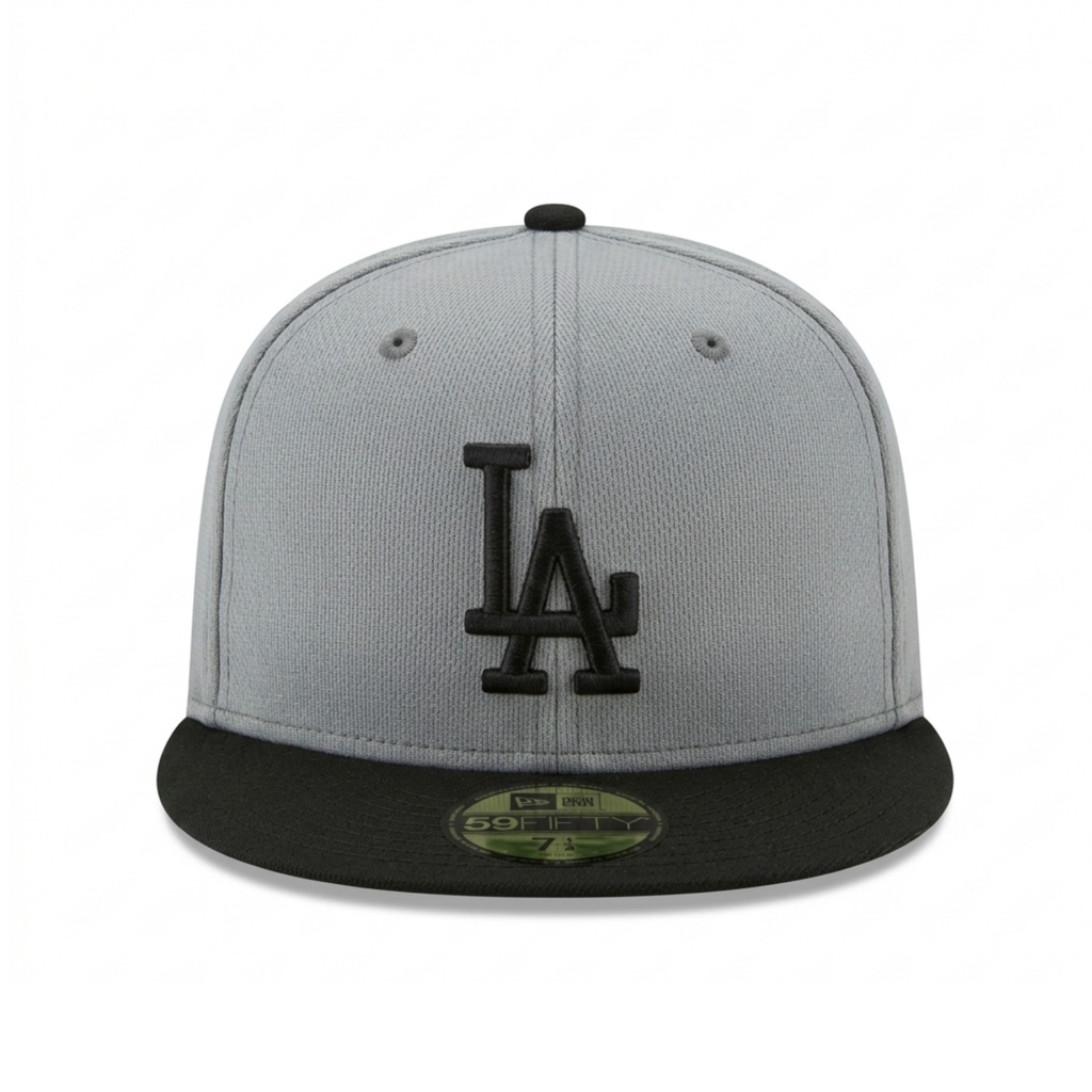 New Era Los Angeles Dodgers 59FIFTY Grey Black Fitted Flat Brim MLB Baseball Cap