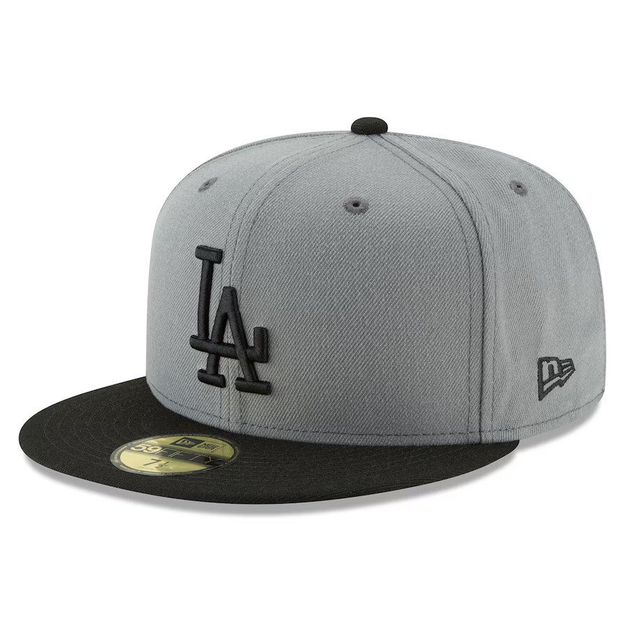 New Era Los Angeles Dodgers 59FIFTY Grey Black Fitted Flat Brim MLB Baseball Cap