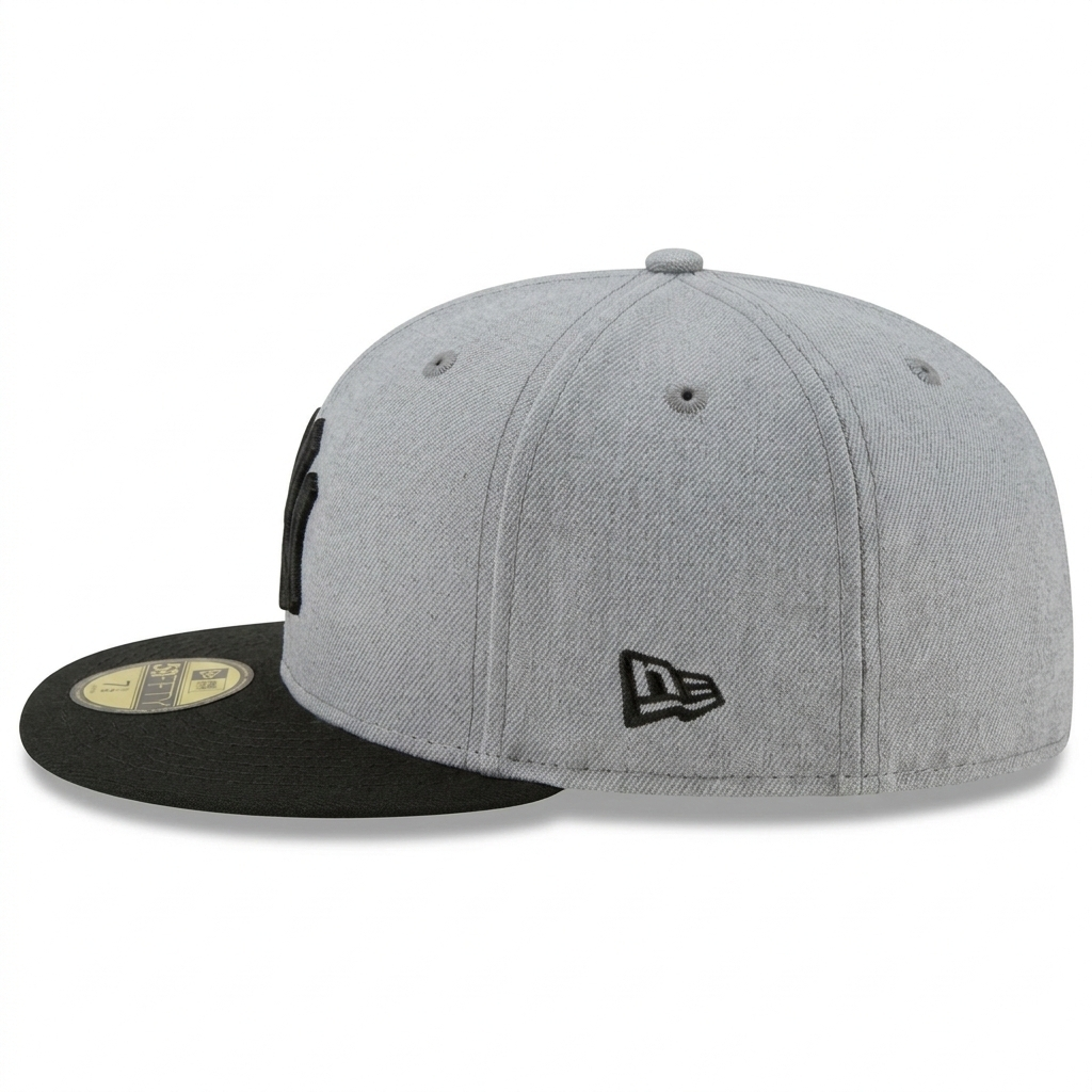 New Era New York Yankees 59FIFTY Grey Black Fitted Flat Brim MLB Baseball Cap