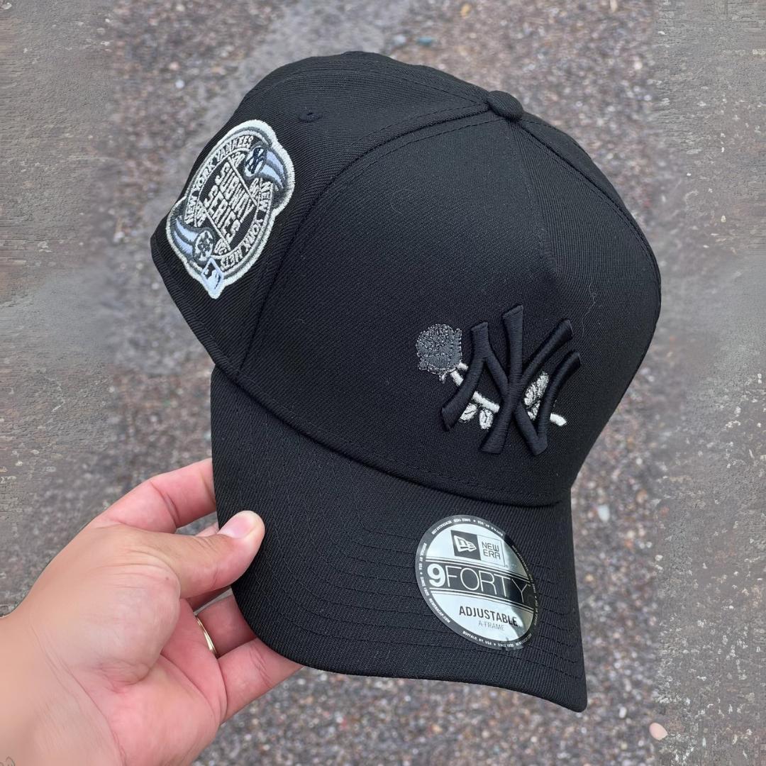 New Era New York Yankees Black 9FORTY Adjustable Cap – Floral Logo Embroidery – 25th Subway Series Side Patch Edition